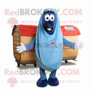 Blue Hot Dogs mascot costume character dressed with a Cargo Pants and Shawls