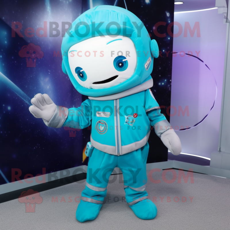 Turquoise Astronaut mascot costume character dressed with a Hoodie and Pocket squares Turquoise Astronaut mascot costume character dressed with a Hoodie and Pocket squares