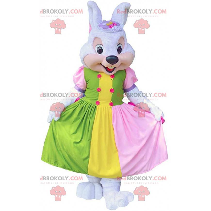 Mascota de conejo con vestido colorido, traje de conejo -