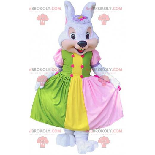 Kanin maskot med farverig kjole, kanin kostume - Redbrokoly.com