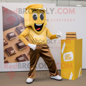 Gold Chocolate Bars mascot costume character dressed with a Poplin Shirt and Shoe laces