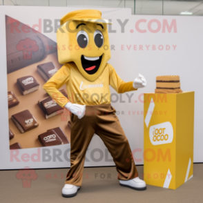 Gold Chocolate Bars mascot costume character dressed with a Poplin Shirt and Shoe laces