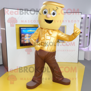 Gold Chocolate Bars mascot costume character dressed with a Poplin Shirt and Shoe laces