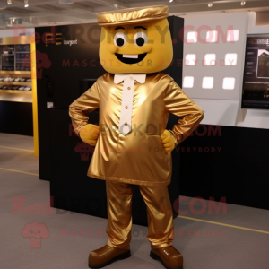 Gold Chocolate Bars mascot costume character dressed with a Poplin Shirt and Shoe laces