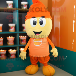 Orange Scented Candle mascot costume character dressed with a Chinos and Headbands