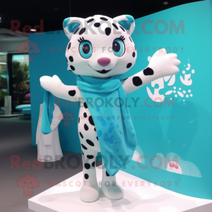 Cyan Leopard mascot costume character dressed with a Swimwear and Shawls