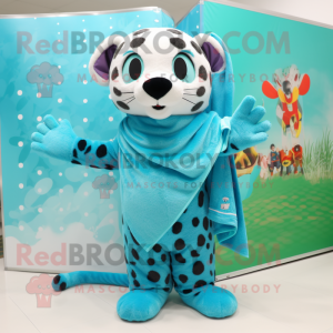 Cyan Leopard maskot kostume...