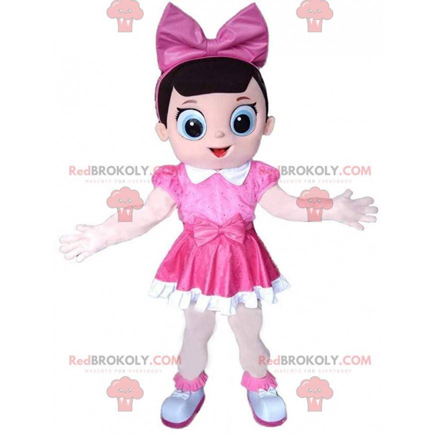 Menina mascote vestida com fantasia de menina rosa -