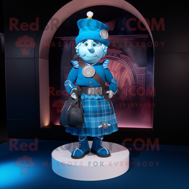 Blue Bagpipe mascot costume character dressed with a Sheath Dress and Handbags Blue Bagpipe mascot costume character dressed with a Sheath Dress and Handbags
