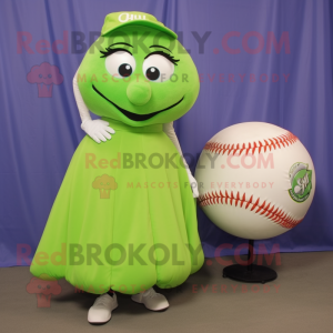 Lime Green Baseball Ball mascot costume character dressed with a A-Line Skirt and Earrings