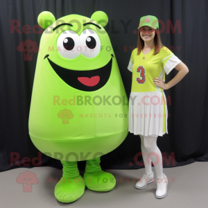 Lime Green Baseball Ball mascot costume character dressed with a A-Line Skirt and Earrings