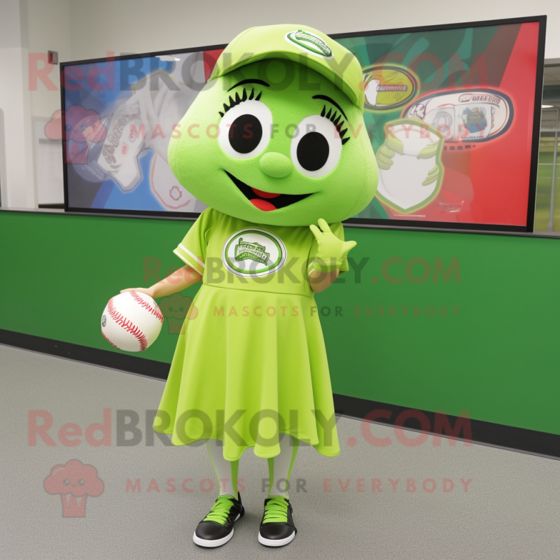 Lime Green Baseball Ball mascot costume character dressed with a A-Line Skirt and Earrings