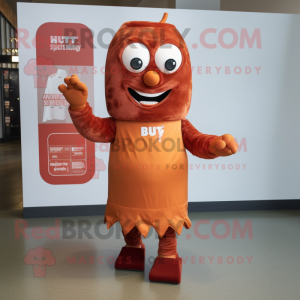 Rust Candy mascot costume character dressed with a Shift Dress and Cummerbunds