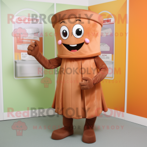 Rust Candy mascot costume character dressed with a Shift Dress and Cummerbunds