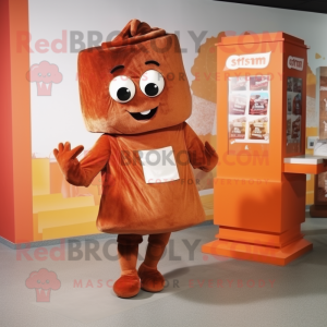 Rust Candy mascot costume character dressed with a Shift Dress and Cummerbunds