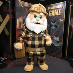 Gold Guinness mascot costume character dressed with a Flannel Shirt and Briefcases