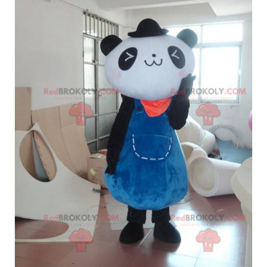 Mascote panda preto e branco em vestido azul - Redbrokoly.com