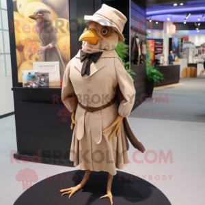 Beige Blackbird mascot costume character dressed with a Romper and Pocket squares