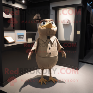 Beige Blackbird mascot costume character dressed with a Romper and Pocket squares