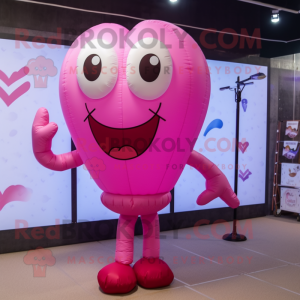 Pink Heart Shaped Balloons mascot costume character dressed with a Tank Top and Shoe laces
