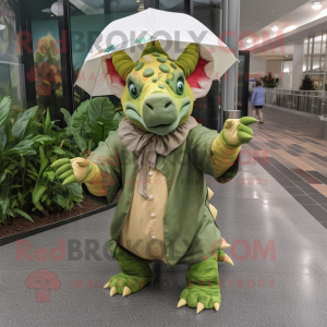 Olive Triceratops mascotte...