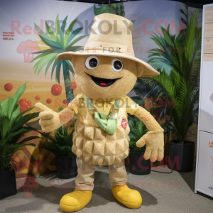 Tan Pineapple mascot costume character dressed with a Dungarees and Hats