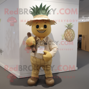 Tan Pineapple mascot costume character dressed with a Dungarees and Hats