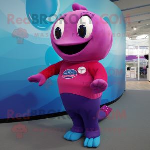Magenta Blue Whale mascot costume character dressed with a Tank Top and Cufflinks