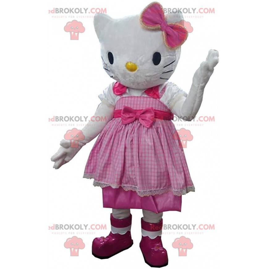 Mascotte Hello Kitty, beroemde Japanse kat met een jurk -