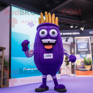 Purple French Fries mascot costume character dressed with a Swimwear and Smartwatches