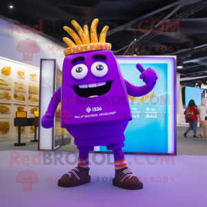 Purple French Fries mascot costume character dressed with a Swimwear and Smartwatches