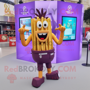 Purple French Fries mascot costume character dressed with a Swimwear and Smartwatches