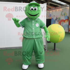 Green Petanque Ball mascot costume character dressed with a Jumpsuit and Keychains