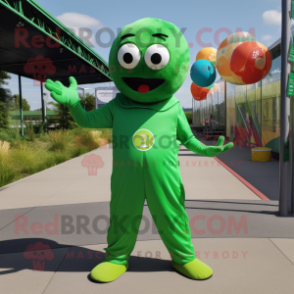 Green Petanque Ball mascot costume character dressed with a Jumpsuit and Keychains