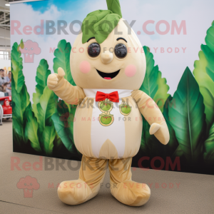 Beige Radish mascot costume character dressed with a Playsuit and Anklets