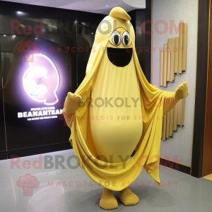 Gold Banana mascot costume character dressed with a Empire Waist Dress and Scarf clips