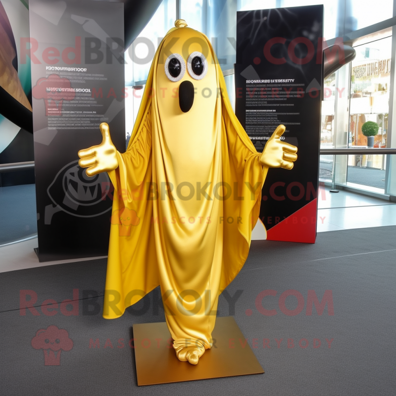 Gold Banana mascot costume character dressed with a Empire Waist Dress and Scarf clips