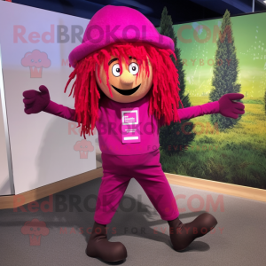 Magenta Scarecrow mascot costume character dressed with a Leggings and Berets