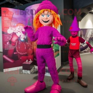 Magenta Scarecrow mascot costume character dressed with a Leggings and Berets