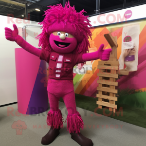 Magenta Scarecrow mascot costume character dressed with a Leggings and Berets