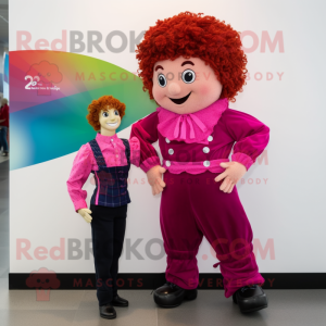 Magenta Irish Dancer mascot costume character dressed with a Corduroy Pants and Ties