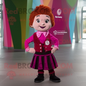 Magenta Irish Dancer mascot costume character dressed with a Corduroy Pants and Ties