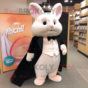 Peach Chinchilla mascot costume character dressed with a Tuxedo and Tote bags