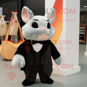 Peach Chinchilla mascot costume character dressed with a Tuxedo and Tote bags