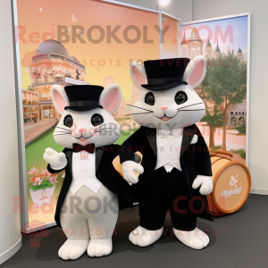 Peach Chinchilla mascot costume character dressed with a Tuxedo and Tote bags