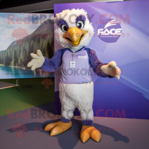 Lavender Haast'S Eagle mascot costume character dressed with a Capri Pants and Necklaces
