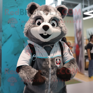 Silver Raccoon mascot costume character dressed with a Hoodie and Ties