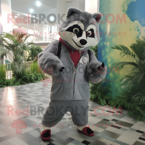 Silver Raccoon mascot costume character dressed with a Hoodie and Ties
