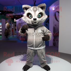 Silver Raccoon mascot costume character dressed with a Hoodie and Ties