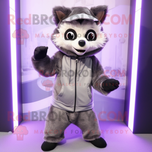 Silver Raccoon mascot costume character dressed with a Hoodie and Ties